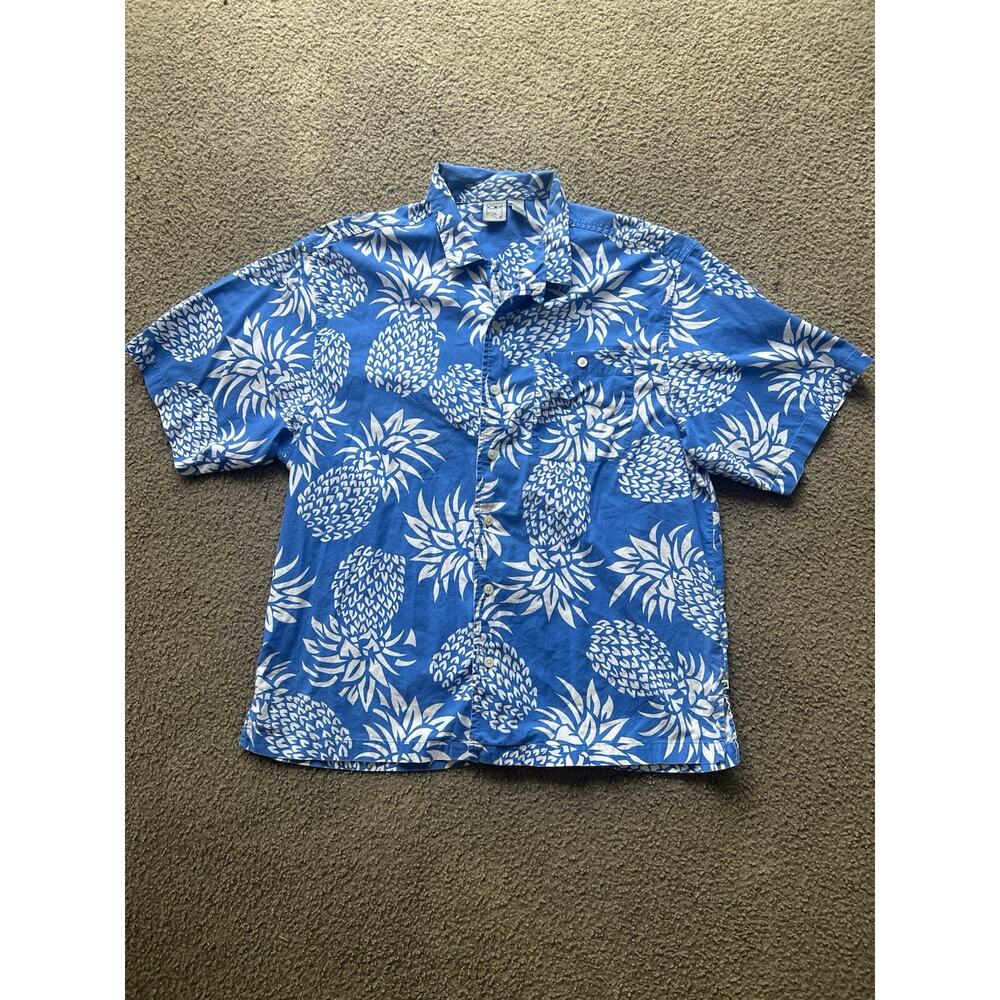 Vtg 80's Ocean Pacific OP Men Blue Pineapple Loop Collar HAWAIIAN Surfer Shirt L